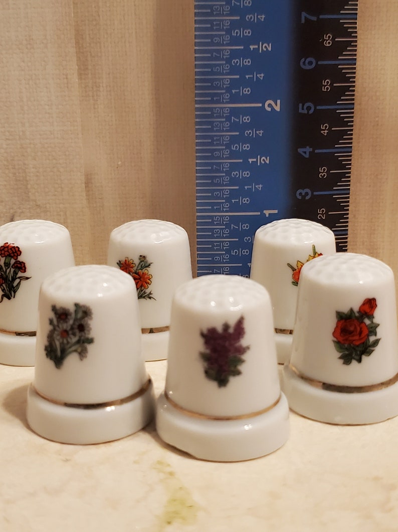 Vintage Porcelain Floral Thimbles Six Porcelain Thimbles Etsy