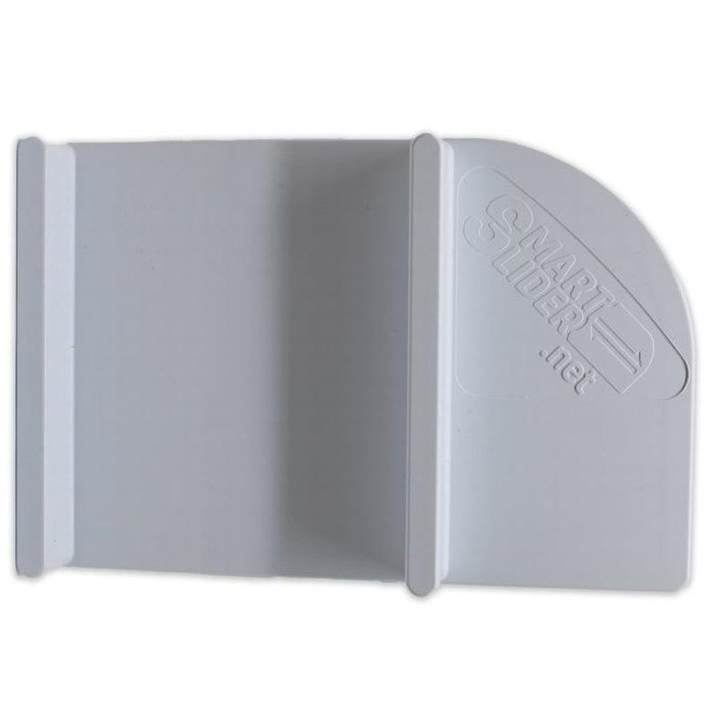 May include: White plastic shower door slider with the text "SMART SLIDER .net" embossed on the side.