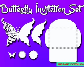 Butterfly Invitation Template, Cut File Set (Digital Download)
