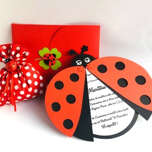 INVITI PARTECIPAZIONI COCCINELLA Ledybug invitation cards invito personalizzato matrimonio nozze battesimo baby shower comunione compleanno