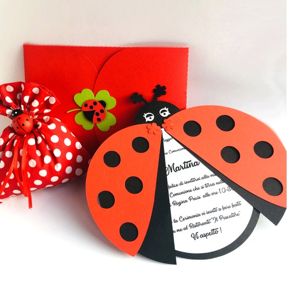 INVITI PARTECIPAZIONI COCCINELLA Ledybug invitation cards invito personalizzato matrimonio nozze battesimo baby shower comunione compleanno