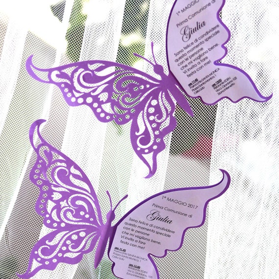 INVITI PARTECIPAZIONI FARFALLE Butterfly Invitation Cards Invito  Personalizzato Matrimonio Nozze Battesimo Baby Shower Comunione Compleanno  