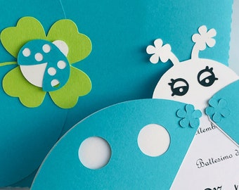 INVITI PARTECIPAZIONI COCCINELLA Ledybug invitation cards invito personalizzato matrimonio nozze battesimo baby shower comunione compleanno