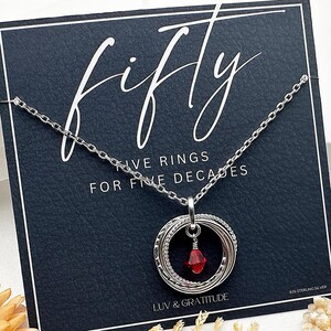 50th Birthday Gift for Women, 50th Birthday Gift for her, Fifty and Fabulous, Happy 50th Birthday Gift, 5 Rings for 5 Decades, 5 Rings