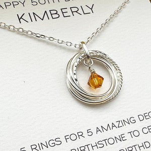50th Birthday Gifts For Women, 50th Birthday Gift for Her, 5 Rings For 5 Decades, 5 Links for 5 Decades, Happy 50th Birthday for Her
