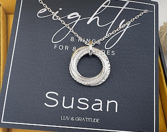 Cadeau 80e anniversaire pour femme, cadeau 80e anniversaire pour elle, cadeaux uniques 80e anniversaire, cadeau joyeux 80e anniversaire, 8 bagues pour 8 décennies