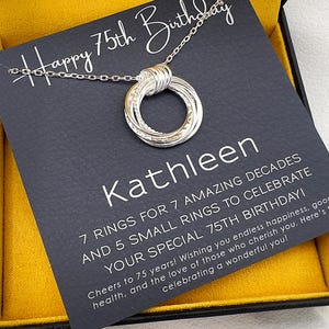 75th Birthday Gift for Women, 75th Birthday Gift for her, 75th Birthday Gift for Mom, 75th Birthday Gift for Grandma, 7 Rings Necklace