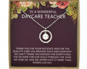 Christmas Gift Necklace for Daycare Teacher: Gift for Nursery Teacher, Babysitter, Preschool, Kindergarten, Daycare Provider Gift