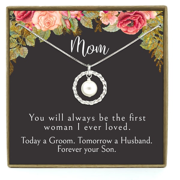 Mother of the Groom Gift, Mother of the Groom Necklace, Mom wedding gift from groom, Wedding gift from son,  Eternity Necklace with Pearl