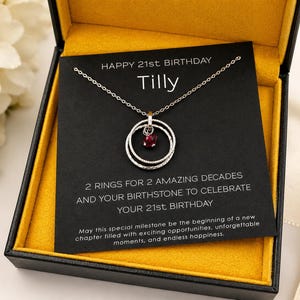 21st Birthday Gift Necklace: Birthday Gift, Jewelry Gift For Her, 21st Birthday Card Same Size Rings