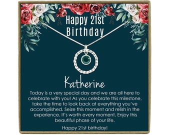 21st Birthday Gift Necklace: Birthday Gift, Jewelry Gift For Her, 21st Birthday Card