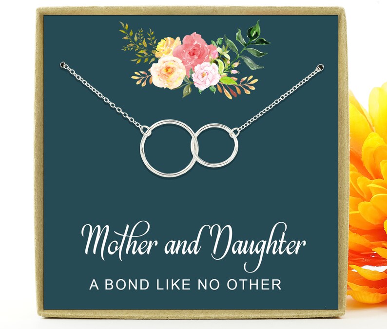 Mother Necklace Present for Mom From Daughter Mom Necklace 2 Interlocking Circles Mother Daughter Necklace Gifts for Mom .925 Silver