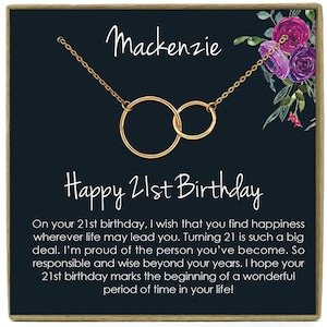 Collier cadeau 21e anniversaire : cadeau d'anniversaire, cadeau bijoux pour elle, carte d'anniversaire 21e