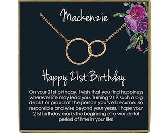 21st Birthday Gift Necklace: Birthday Gift, Jewelry Gift For Her, 21st Birthday Card