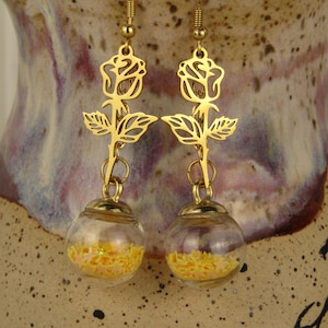 Princess Belle Golden Rose Dangle Earrings (Beauty and the Beast)
