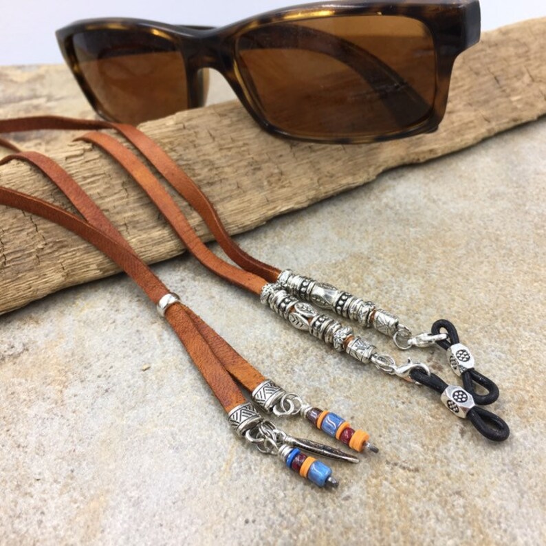 Eyeglass chain saddle brown leather adjustable eye glass Etsy