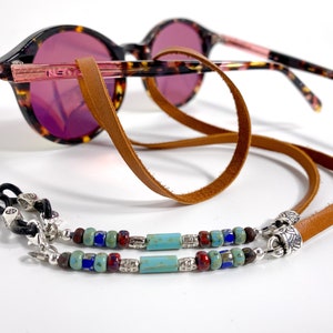 Turquoise Beaded Leather Eyeglass Chain: Southwestern Style