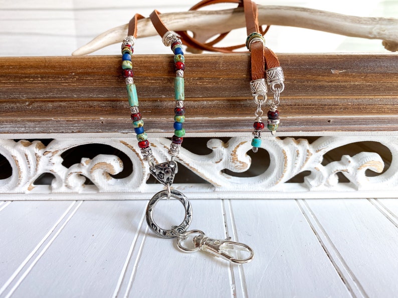Beaded Southwestern leather eyeglasses lanyard. Eyeglass Etsy