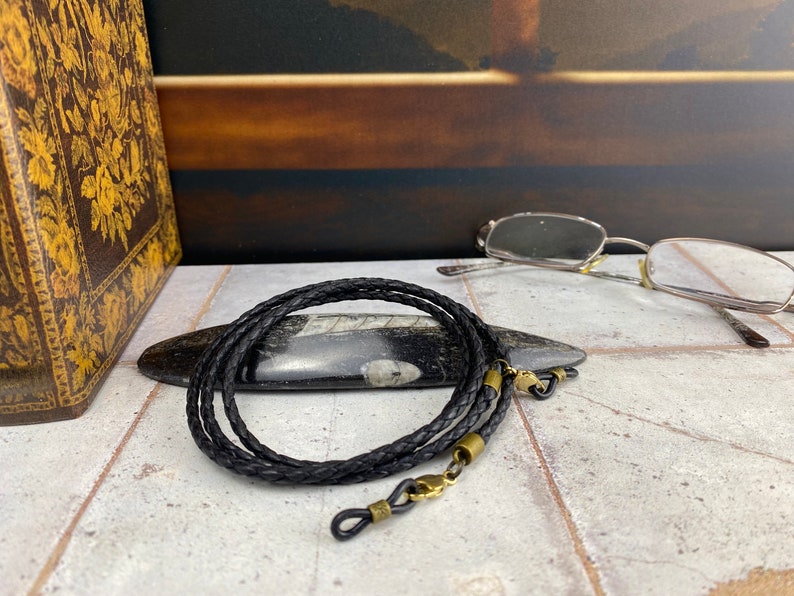 Rugged black braided glasses chain with bronze hardware. Sunglasses holder strap. Eyeglass chain and sunglasses chain for men. Free shipping image 3