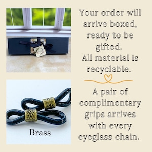 Minimal style eyeglass chain. Matte brown, golden harvest and turquoise colored glass beads. Brown leather Sunglasses holder. Glasses cord. image 11
