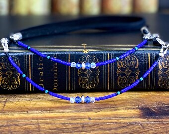 Blue crystal eyeglass chain. Dainty minimalist beaded glasses chain. Unique gifts sunglasses holder for mom sister and friend. Fast shipping