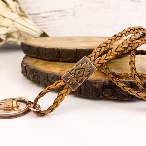 Braided leather lanyard, detachable magnetic id name badge and key holder Request custom length. Choose your leather color, hardware color.