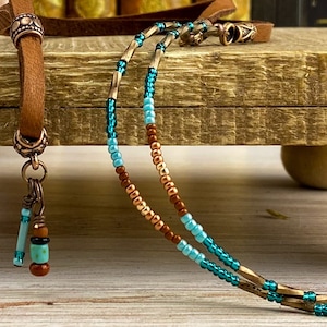 Adjustable Leather Eyeglass Chain: Seed Bead Glasses Cord