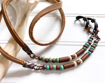 Beaded Eyeglass Chain: Southwestern Leather Sunglasses Holder