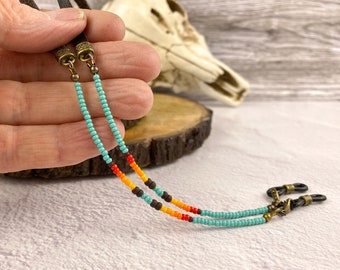 Woven Beaded Eyeglass Chain: Southwest Boho Leather Lanyard  display picture 1