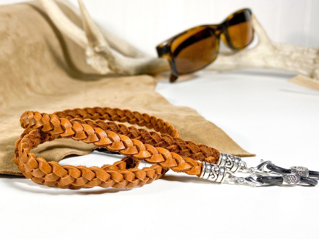 Eyeglasses Sunglasses Chain, Saddle Brown Hand Braided Leather Eye