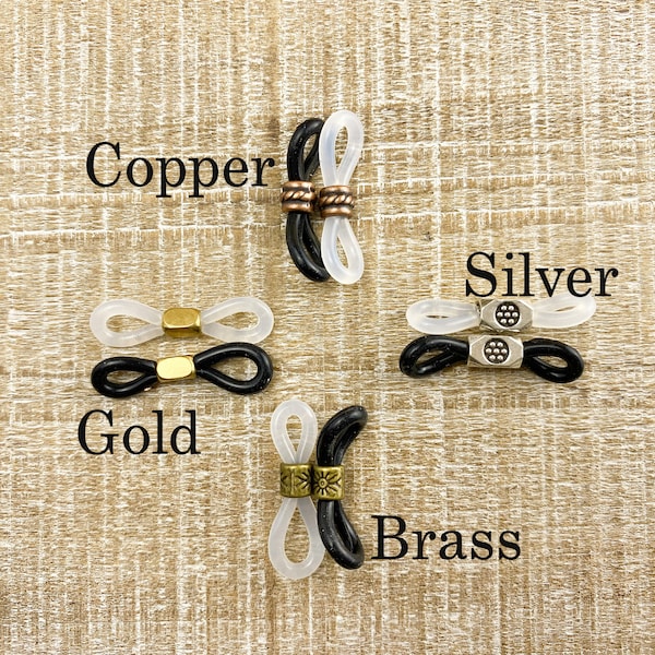 Eyeglass Grips, Rubber Eye Glasses Chain Ends, Glasses Loops, Replacement Part For Eyeglass Chains, Silver Copper Gold Brass Black Frosted.