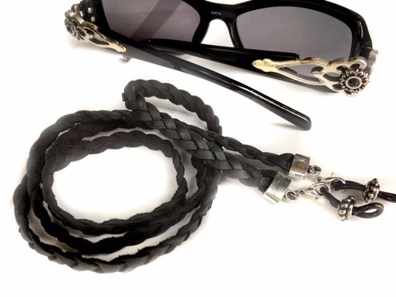 Hand Braided Leather Eyeglass Cord Black Leather Strap for Etsy