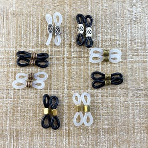 Eyeglass Grips, Rubber Eye Glasses Chain Ends, Glasses Loop ends, Replacement Part Eyeglass Chains, 4, 6, 10 pair packs. Black Frosted