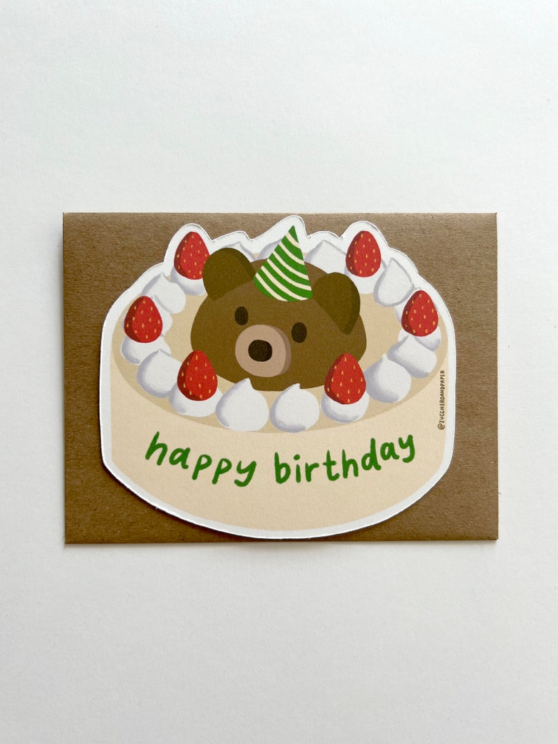 Bear Cake Birthday Card, Birthday Postcard, Die-Cut Card, Die-Cut Postcard. Kids Birthday, Blank Card image 1