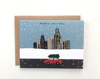 Chicago Skyline - Christmas Card, Holiday Card, Seasonal Card, Blank Card