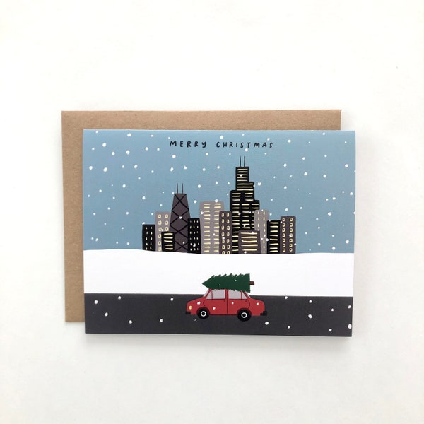 Chicago Skyline - Christmas Card, Holiday Card, Seasonal Card, Blank Card