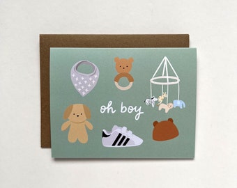 Oh Boy - Baby Shower Card, Baby Card, Congrats Card, Blank Card