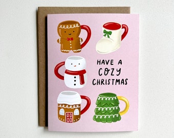 Christmas Mugs - Holiday Card, Christmas Card, Blank Card