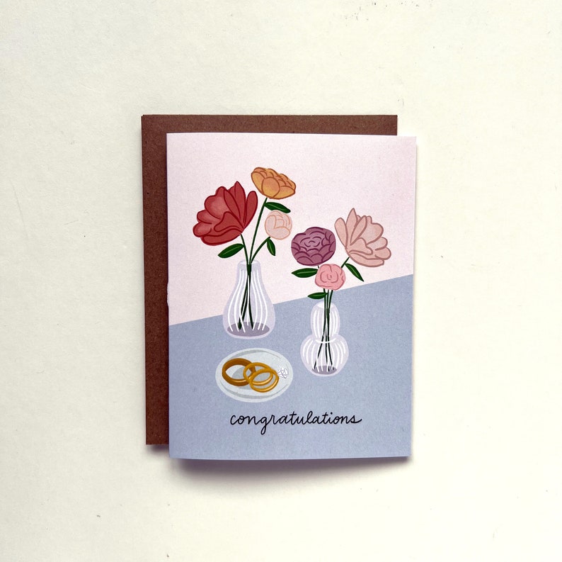 Wedding Flower Vases Wedding Card, Congrats Card, Blank Card, Bridal Shower Card image 1