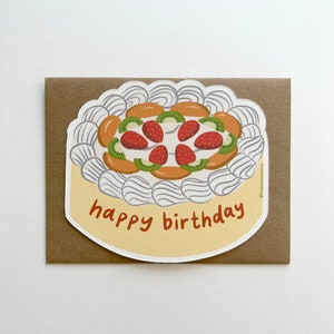 Gâteau d'anniversaire aux fruits - carte d'anniversaire découpée, carte postale découpée, carte d'anniversaire, carte postale vierge