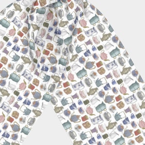 Colorful Tea Cups and Teapots Long Scarf, 10x45 inches, Choice of Fabric