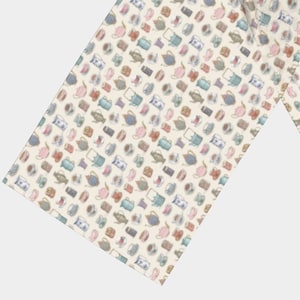 Kleine Teekannen und Teetassen Schal in beige, Größe und Stoff auswählen (TeaScarf10.20)