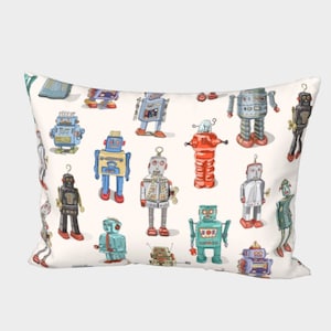 Retro Roboter 100% Baumwolle Sateen Sham Large Scale Pattern hellcreme Hintergrund