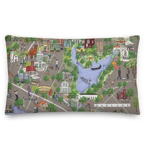Carte illustrée d'Oakland Lake Merritt Premium Coussin