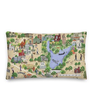 Mapa ilustrado de Oakland Lake Merritt en almohada premium color crema