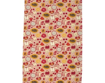 Fresh Fruit Slices Pattern Cotton Twill Tea Towel in Warm Pink