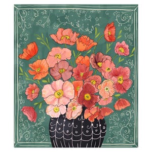 Colorful Poppies in Vase Wall Art Print