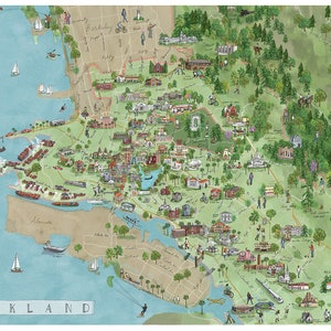 "Illustrierte Landkarte von Oakland - ""Paper"" - Kunstdruck auf Archival Art Paper 18x24 oder 24x31,5"