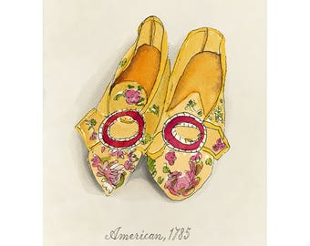 Shoe Wall Art, Vintage Shoe Art Print Matted Archival Print of Original Pen and Ink Watercolor Illustration