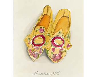 Vintage Schuh Kunstdruck: Aquarell Illustration mit Mattstift und Tusche